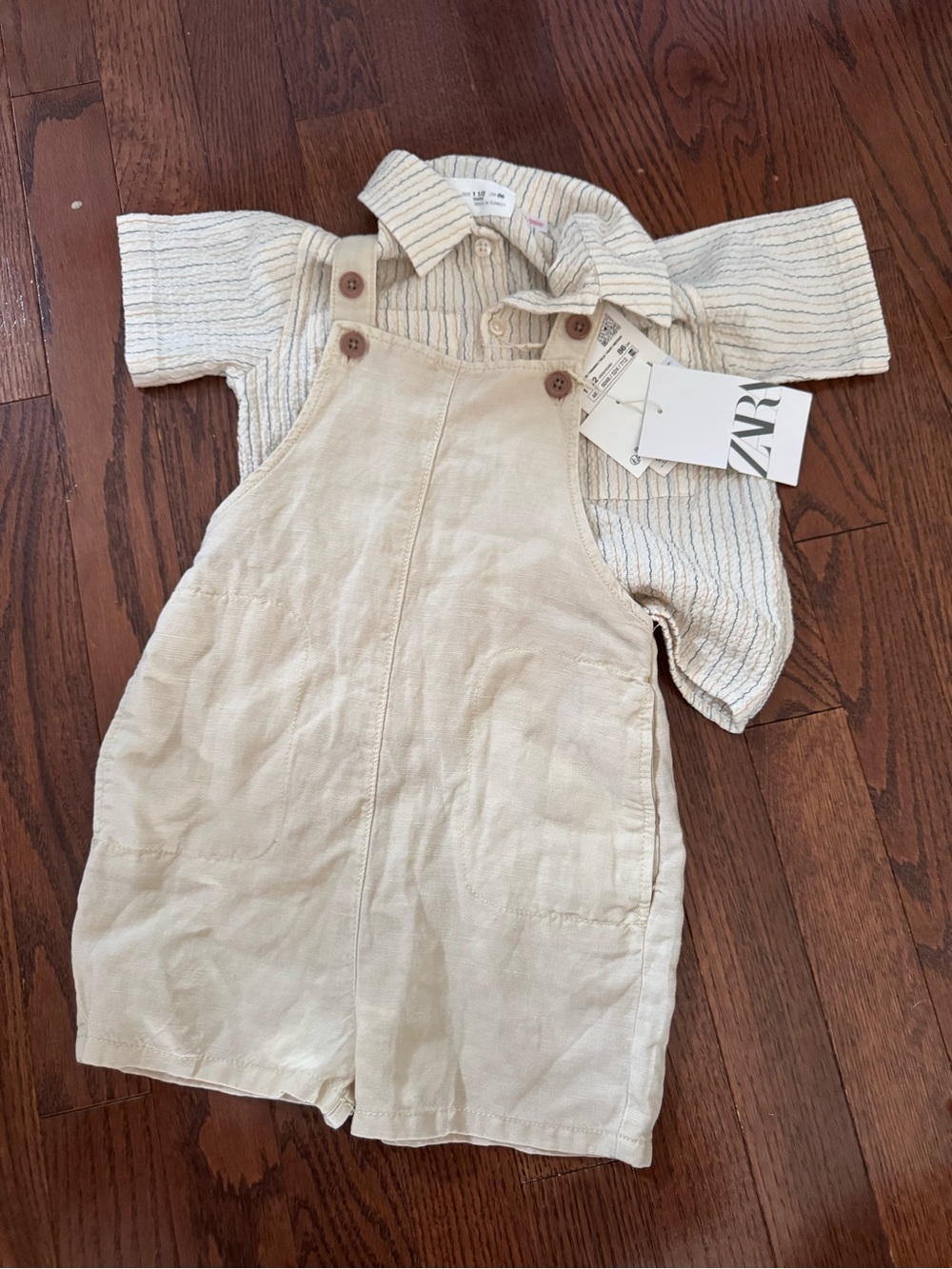 ZARA Kids Neutral Cream Overalls with Button Straps